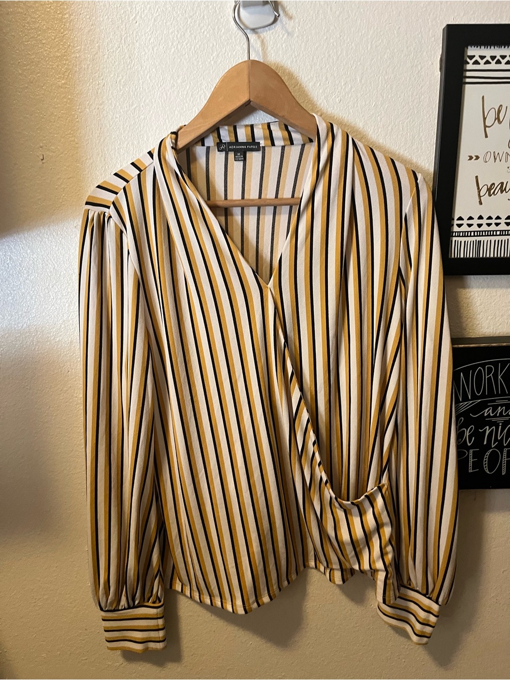 Medium Yellow Striped Wrap-Front Blouse